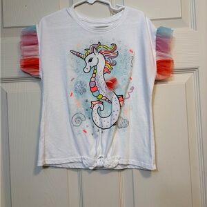 Cat & Jack White Unicorn Tee with Rainbow Sleeves